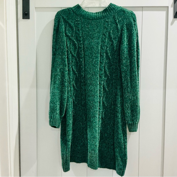 knee length dresses for ladies Dark Green Knitted Long Sleeve Midi Dress